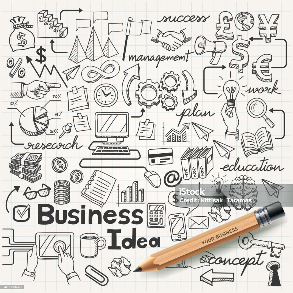 Business Konzept und Kritzeleien icons set. - Lizenzfrei Zeichnen Vektorgrafik
