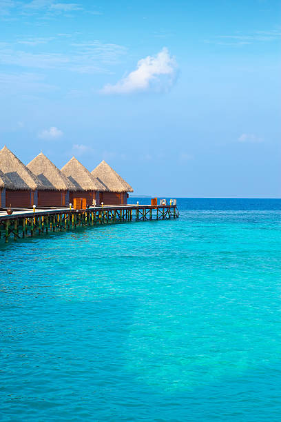 istock Island in ocean, overwater villas at the time sunset. 481080868