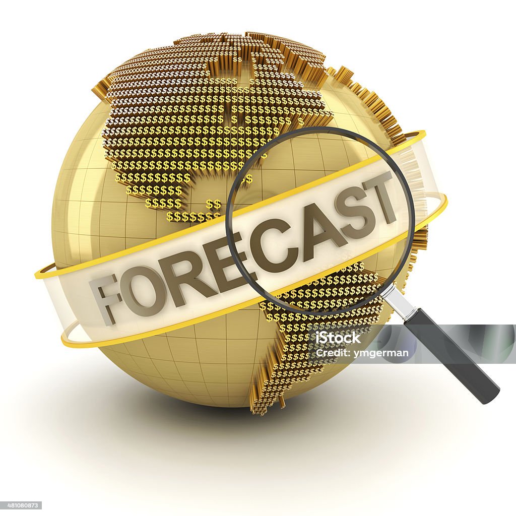 Global financial forecast symbol with globe, 3d render Analyzing Stock Photo