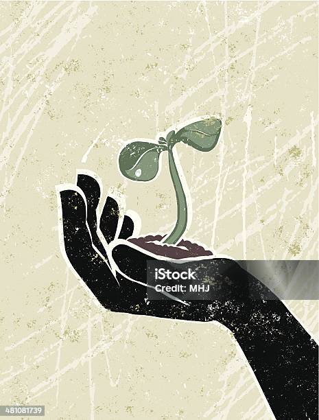 Young Seedling In A Protective Hand Stock Illustration - Download Image Now - Hand, Plant, Growth