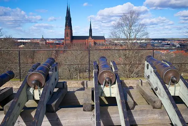 These cannons are symbolic showing that the King is the head of the Swedish church controlling the Dome