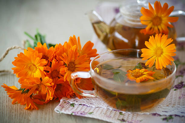 istock Herbal tea with marigold flowers 481084488