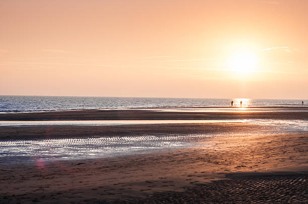 Wonderlust, panoramic view of Bibione beach during winter time, Veneto, Italy. Shot during a cold, sunny day during sunset