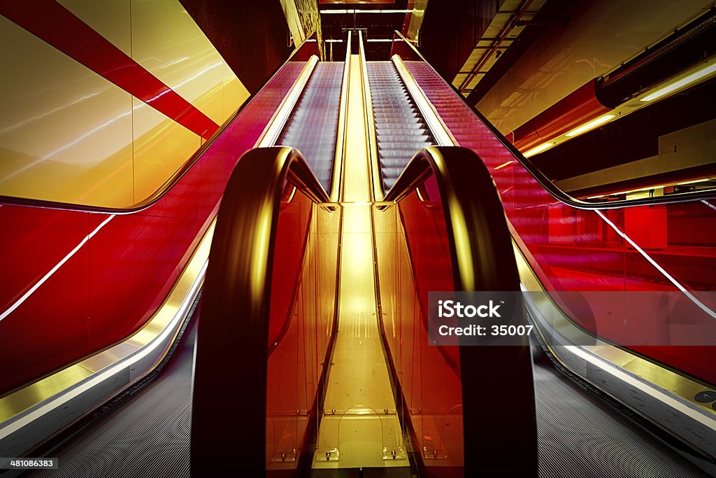 escalator modern colorful escalator at a tube station in brussels, belgium. Architectural Feature Stock Photo