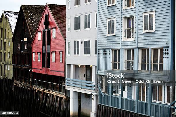 Old Wooden Houses During White Nights In Norway Stock Photo - Download Image Now - 2015, Architecture, Blue