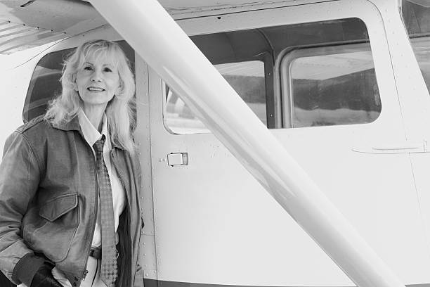istock Senior Female Aviator In Black And White 481086618
