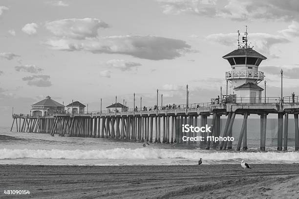 The Huntington Beach Pier At Sunrise Stock Photo - Download Image Now - 2015, Beach, Coastline