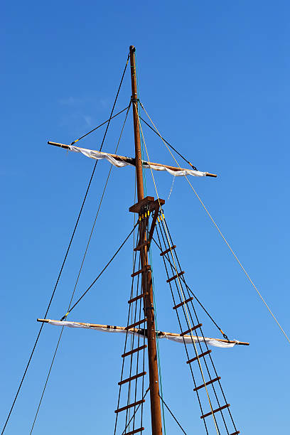 Mast of the ship The ship's rigging on the background of blue sky gaff rigged stock pictures, royalty-free photos & images