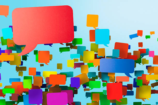 istock Hundreds of blank colourful speech bubbles floating upwards 481096547