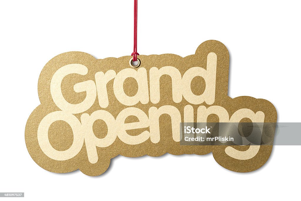 Gold GRAND OPENING hanging from red cord  http://www.primarypicture.com/iStock/IS_Labels.jpg Opening Ceremony Stock Photo