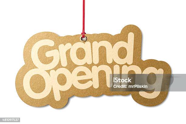 Gold Grand Opening Hanging From Red Cord Stock Photo - Download Image Now - Opening Ceremony, No People, Typescript