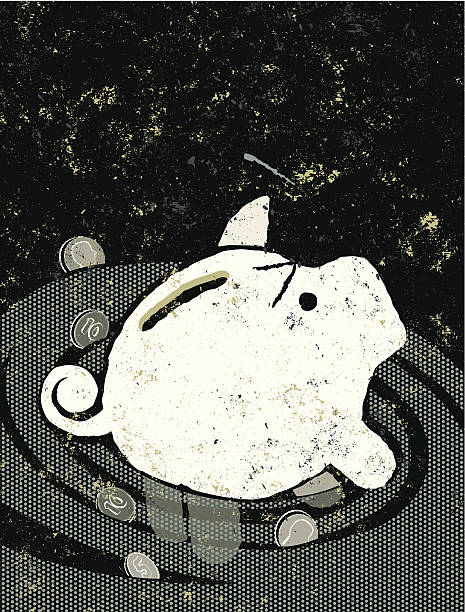 Retro,  Piggy Bank sinking in a vortex or whirlpool vector art illustration