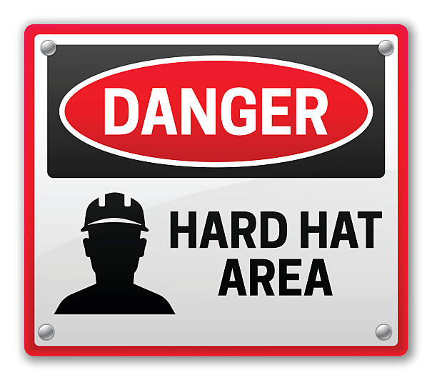ilustraciones, imágenes clip art, dibujos animados e iconos de stock de cascos de señal de peligro - safety sign protective workwear factory