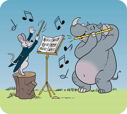 Vector illustration of two cute animals playing a symphony