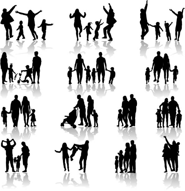 ilustraciones, imágenes clip art, dibujos animados e iconos de stock de familia siluetas - shadow focus on shadow people men