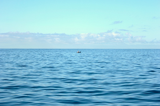 An alone fisherman in the ocean
