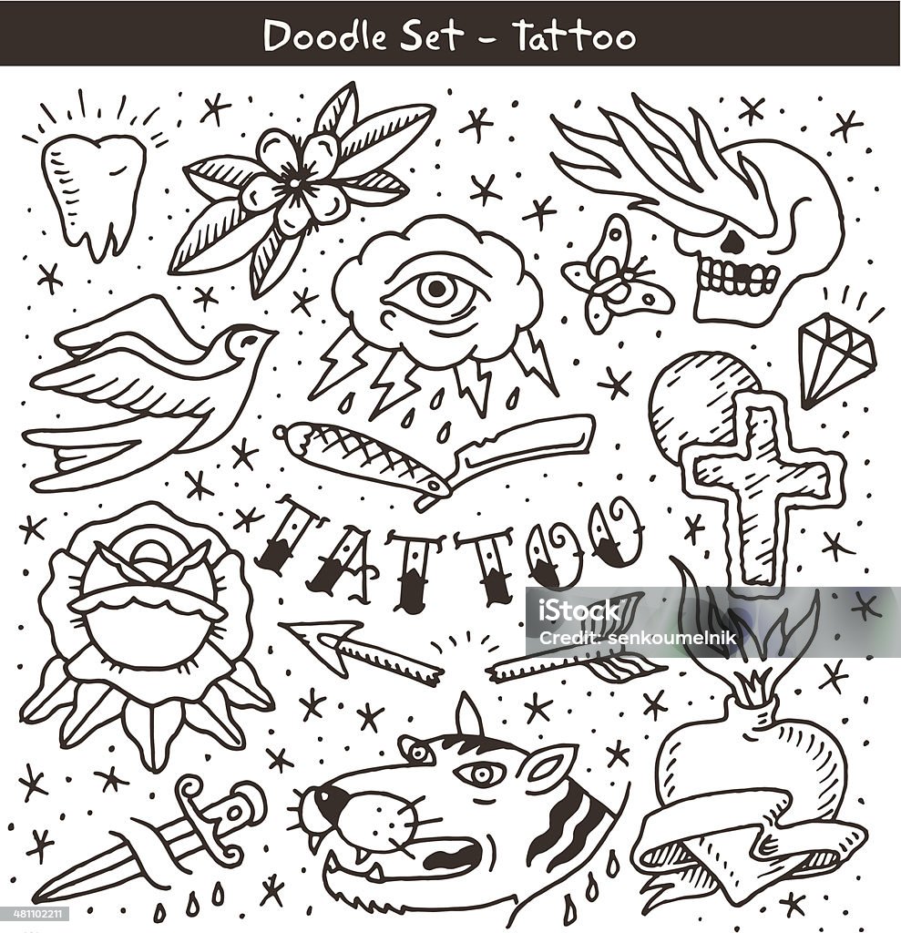 old school tattoo doodle set big set of hand drawn tattoo doodles Tattoo stock vector