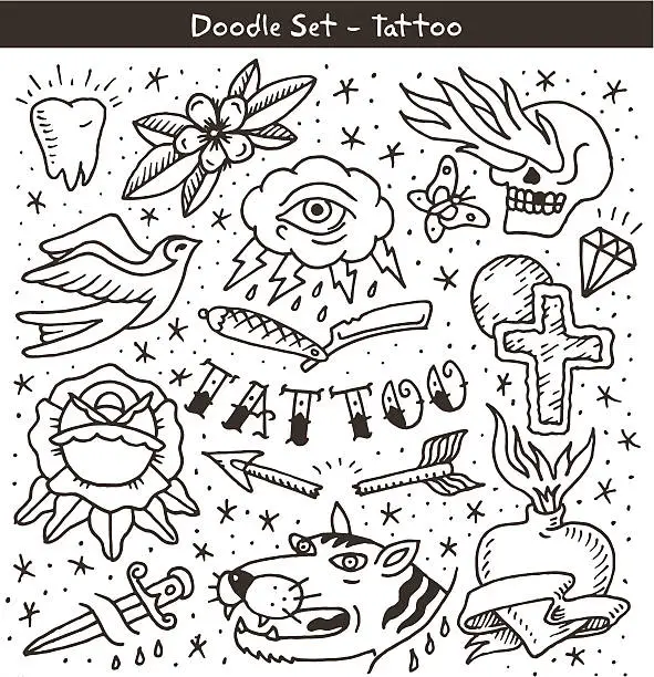 Vector illustration of old school tattoo doodle set