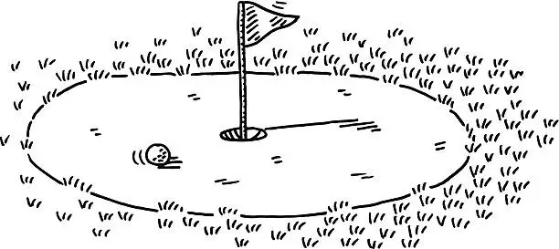 Vector illustration of Golf Green Flag Putting Drawing