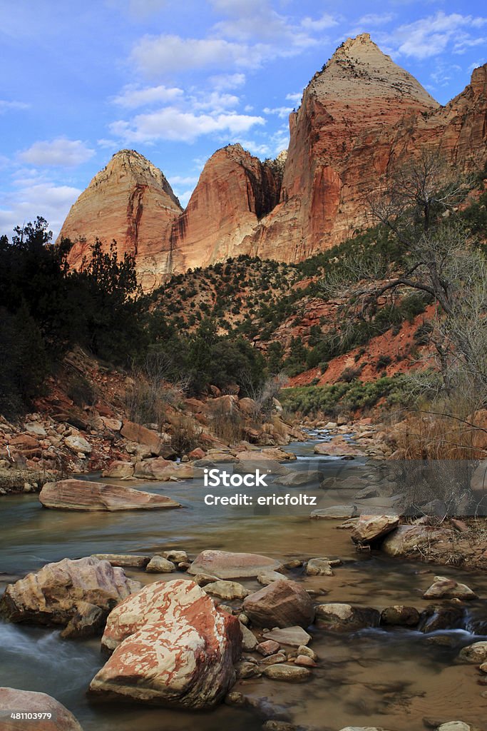 La Virgin River qui coule à travers le Canyon de Zion - Photo de Canyon libre de droits