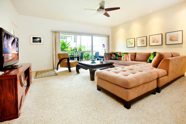istock Tropical Condo Open Concept Living Room with Kitchen 481104343