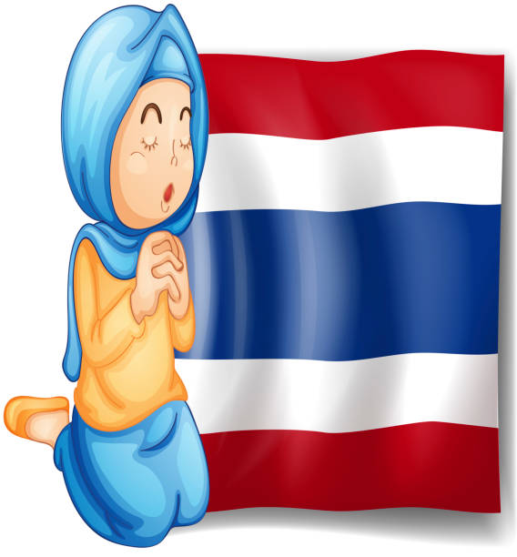 ilustrações de stock, clip art, desenhos animados e ícones de muçulmanos rezar em frente da bandeira da tailândia - siding white backgrounds pattern