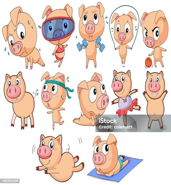 Ilustración de Grupo De Cerdos y más Vectores Libres de Derechos de Alegría - Alegría, Animal, Animal joven