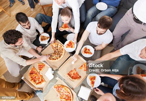 People Taking Pizza Slices Stock Photo - Download Image Now - Pizza, Party - Social Event, Pizza Box