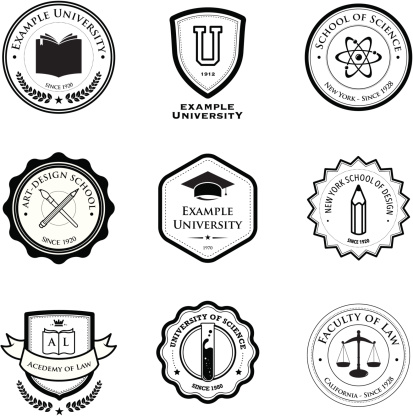 A set of university and education badges. Eps8. All design elements are layered and grouped.
