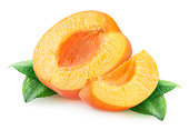 Cut apricots over white background, with clipping path