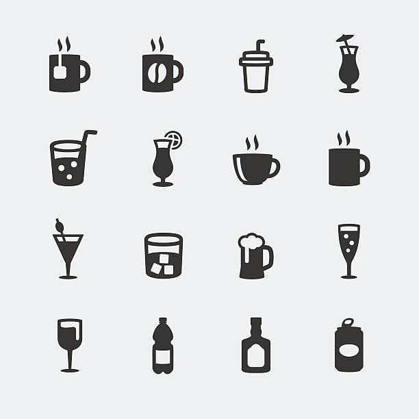 ilustraciones, imágenes clip art, dibujos animados e iconos de stock de conjunto de iconos de vector de bebidas mini - wine bar beer bottle beer