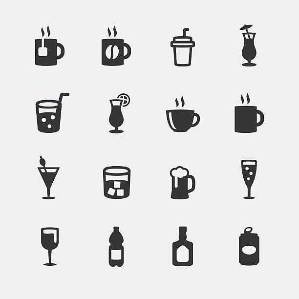 illustrations, cliparts, dessins animés et icônes de ensemble de mini icônes de boissons vectorielles - wine bar beer bottle beer