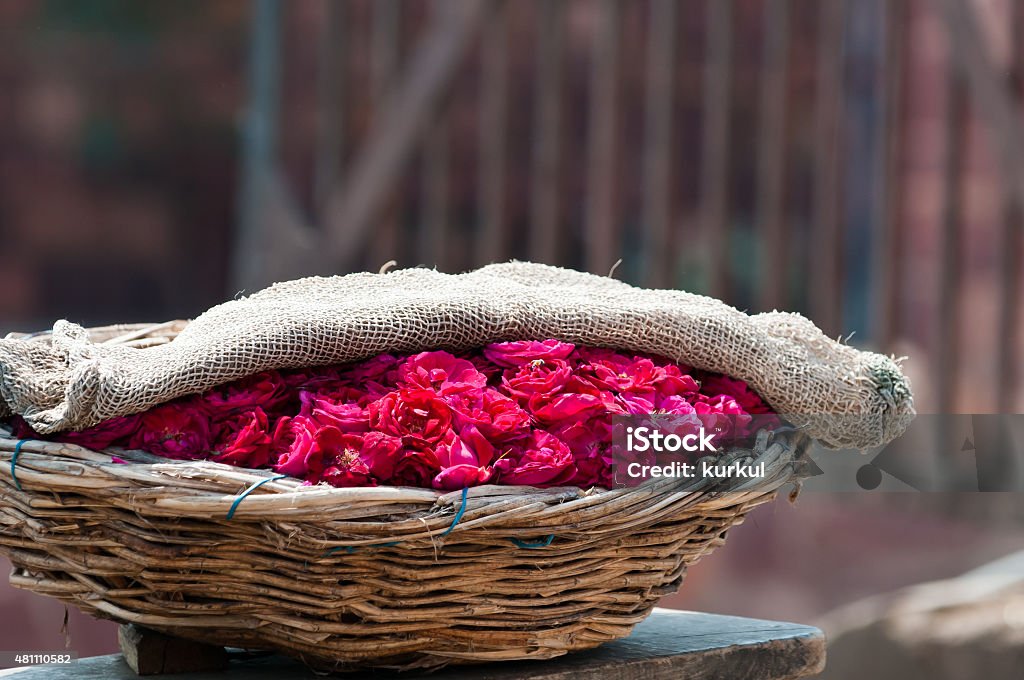 Basket of flowers Basket of flowers, Vrindavan, India 2015 Stock Photo