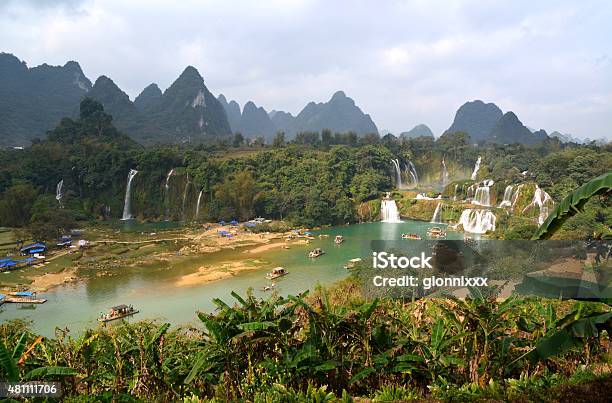 Detian Waterfalls Panoramic View Guangxi China Stock Photo - Download Image Now - 2015, Arid Climate, Asia