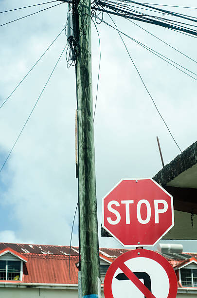 istock no left turn and stop traffic sign in urban setting 481112722