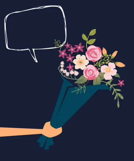 Vector illustration of Handing a Bouquet of Flowers