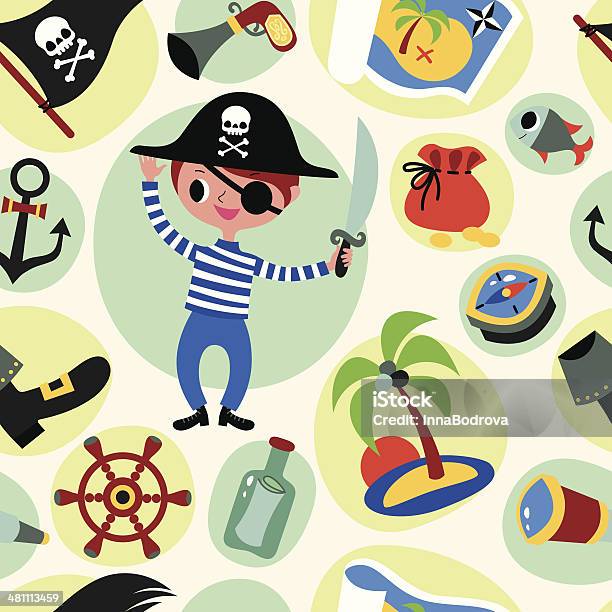 Ilustración de Pirate Isla Del Tesoro Patrón Sin Costuras y más Vectores Libres de Derechos de Mapa - Mapa, Niño, Pirata