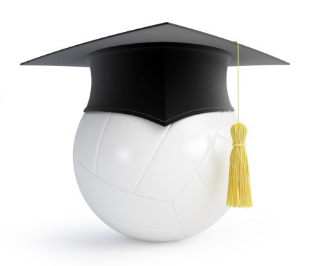 volleyball ball graduation cap on a white background