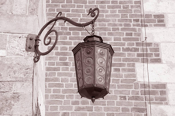 Lamp on Cloth Hall, Krakow, Poland, Europe in Black and White Sepia Tone