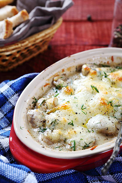 istock Mushrooms with cheese sauce in a baking dish 481115326