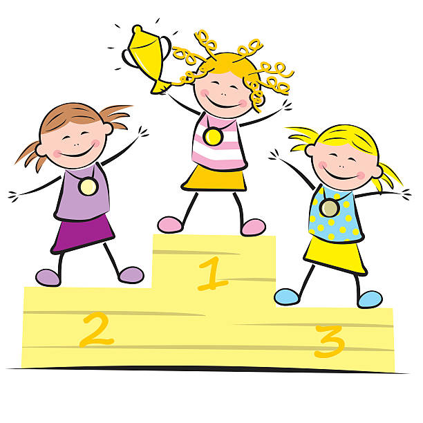 podium – mädchen - humor athlete trophy one person stock-grafiken, -clipart, -cartoons und -symbole