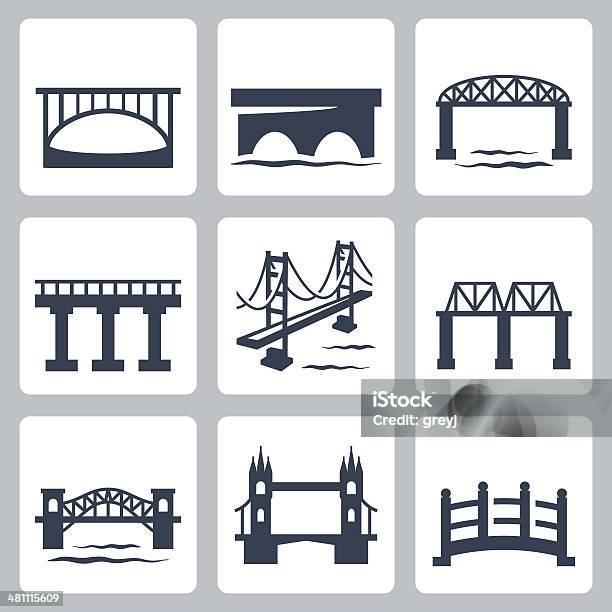 Vector Isolated Bridges Icons Set Stock Illustration - Download Image Now - Bridge - Built Structure, Icon Symbol, Suspension Bridge