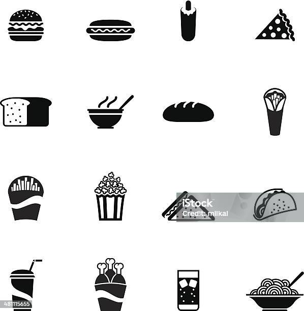 Fast Food Icon Черный — стоковая векторная графика и другие изображения на тему Иконка - Иконка, Суп, Батон