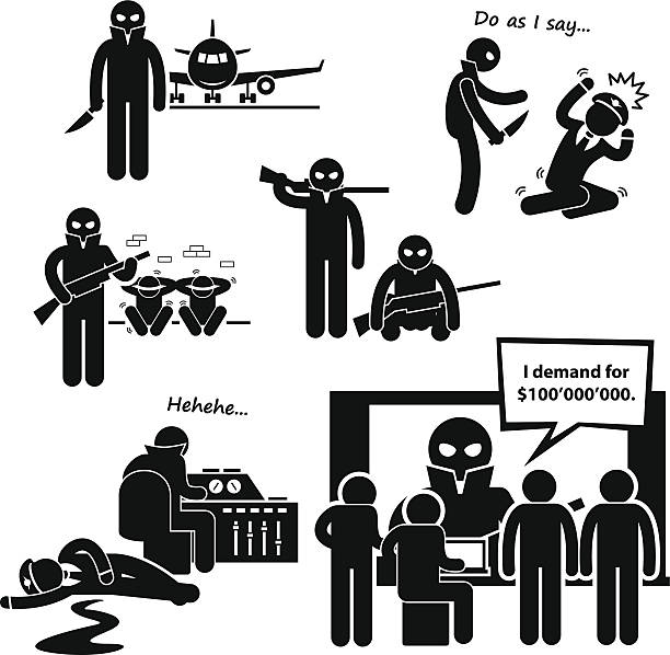 ilustraciones, imágenes clip art, dibujos animados e iconos de stock de hijacker terroristas avión clipart - computer icon symbol knife terrorism