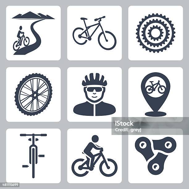 Vector Bicycling Cycling Icons Set Stock Illustration - Download Image Now - Cycling, Bicycle, Helmet