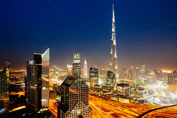 istock Dbuai sky line with traffic junction and Burj Khalifa 481117050