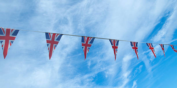 celebração-union jack bunting - british flag bunting flag english culture - fotografias e filmes do acervo