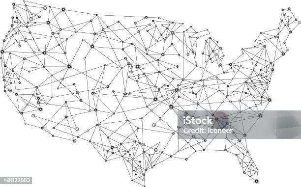 Usa Network Karte Stock Vektor Art und mehr Bilder von Karte - Navigationsinstrument - Karte - Navigationsinstrument, USA, Gestreift