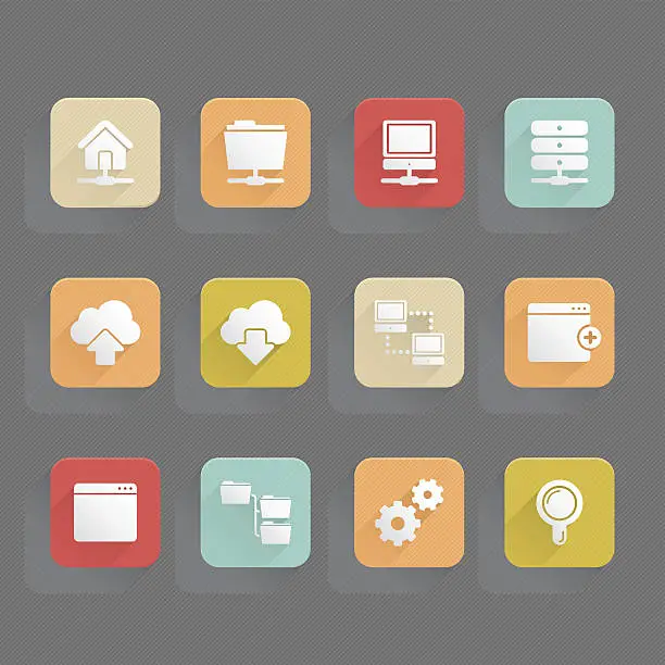 Vector illustration of Linned Icons - Server and Internet Buttons