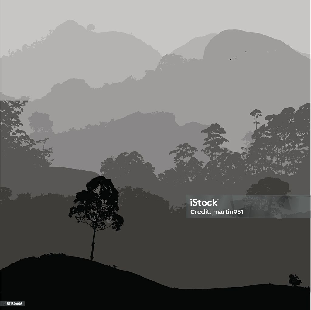 gray landscape scenery with hills and forest eps10 Grayscale stock vector